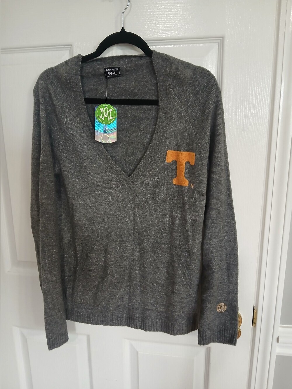 Alma Mater Gray V-Neck Sweater with Orange 'T' Accent Tennessee Vols College
